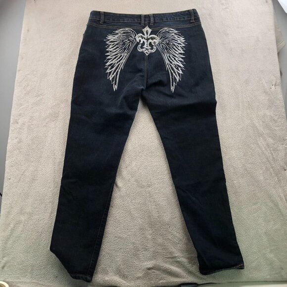 Impression Womens Embroidered Jeans Size 21 Blue Denim Angel Wings Casual Y2K - Picture 15 of 15